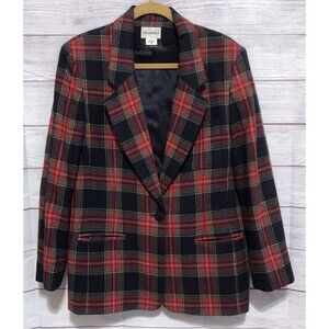 HABERDASHERY Women’s Sz 12 Plaid Blazer Jacket Red/Blue Single Button Lined EUC